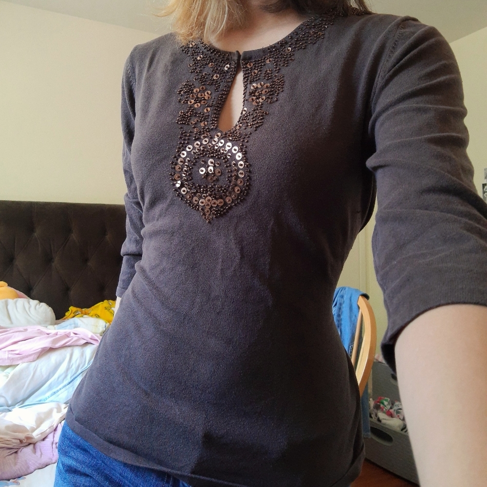 vintage brown shirt with sequins